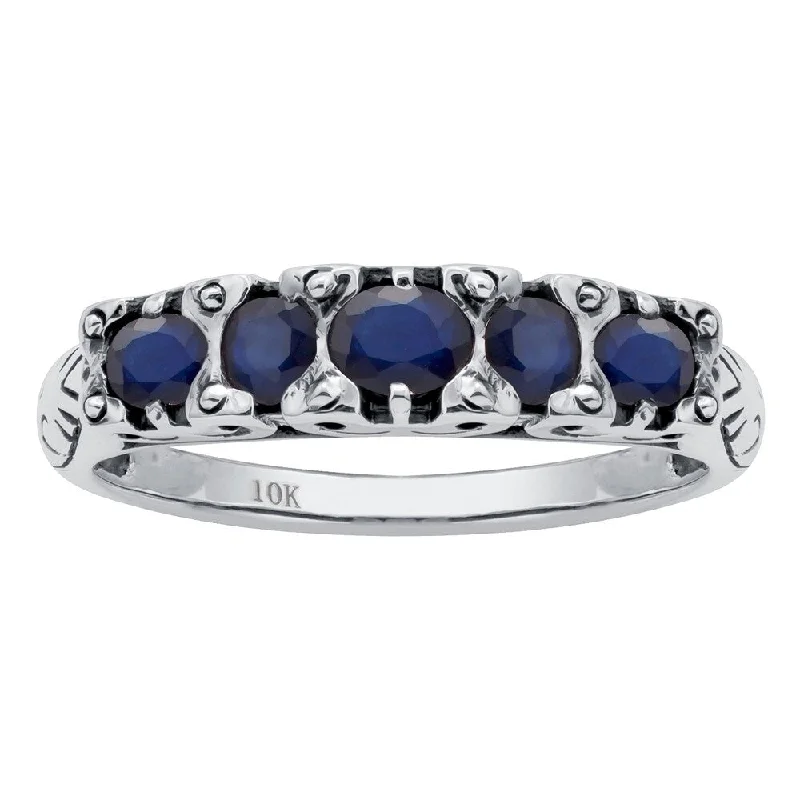 Women’s intricate design ring-Viducci 10k White Gold Genuine Sapphire Anniversary Ring