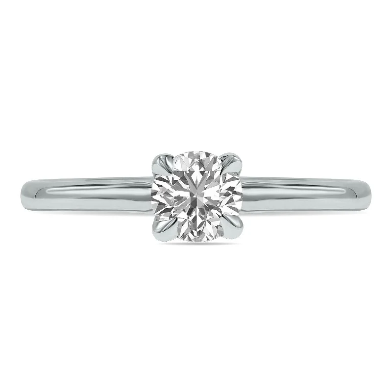 Women’s vintage ring-Marquee Lab Grown Certified 1/2 Carat Diamond Solitaire Ring in 14K White Gold (F-G Color, S1-S2 Clarity)