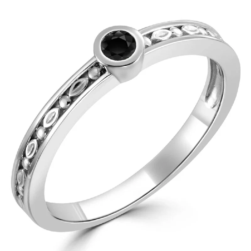 Women’s multi-stone ring-Auriya 10k Gold 1/10ctw Dainty Round Solitaire Black Diamond Stacking Ring