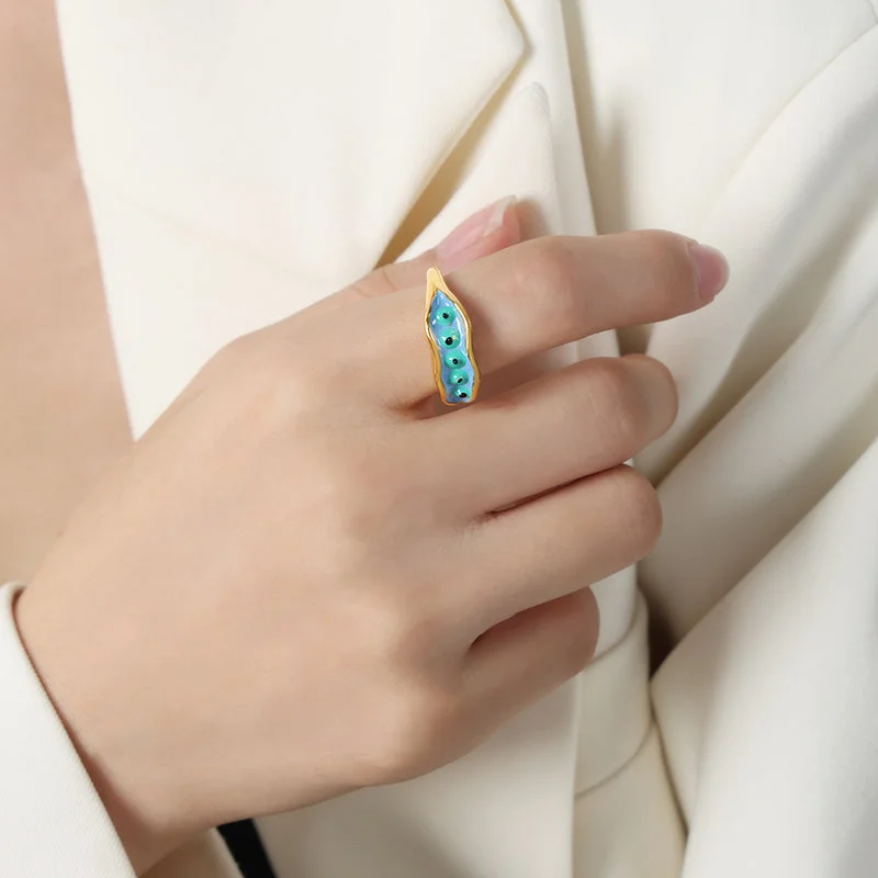 A029-Blue Glaze Gold Ring