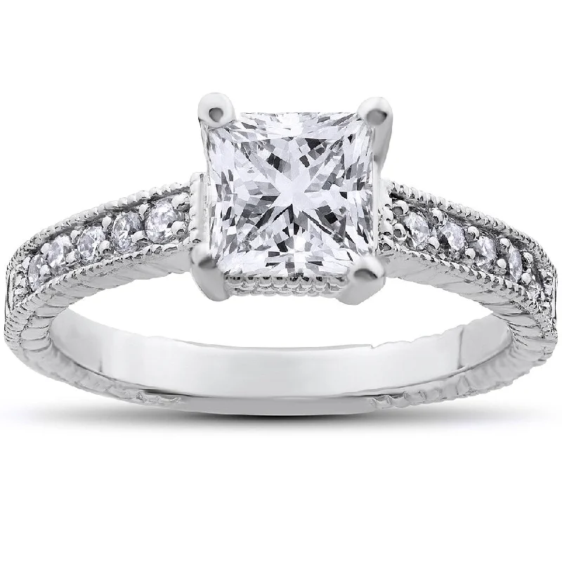 Women’s ring set-14k White Gold 1 1/4ct TDW Vintage Princess Cut Clarity Enhanced Diamond Ring