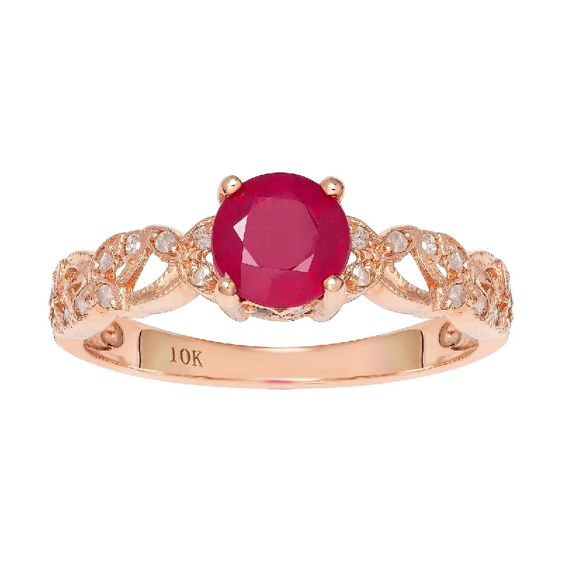 Women’s cross ring-Viducci 10k Rose Gold Vintage Style Genuine Round Ruby and Diamond Filigree Ring