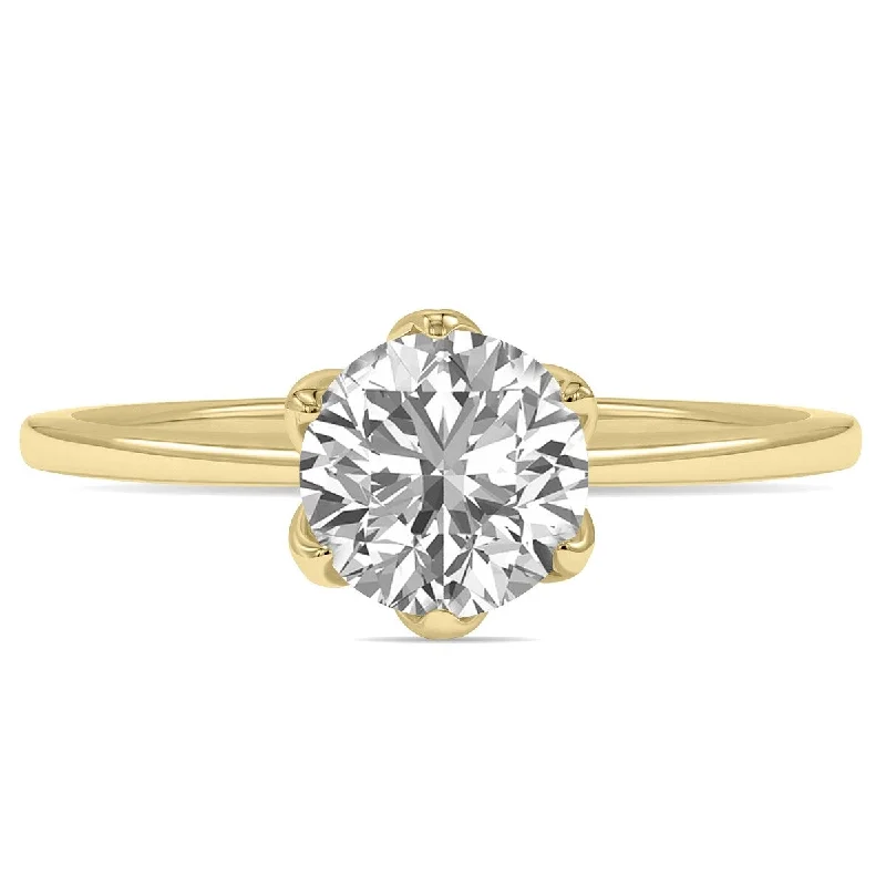 Women’s high-quality gold ring-Marquee Lab Grown 1 Carat Diamond Solitaire Ring in 14K Yellow Gold (F-G Color, VVS1-VVS2 Clarity)