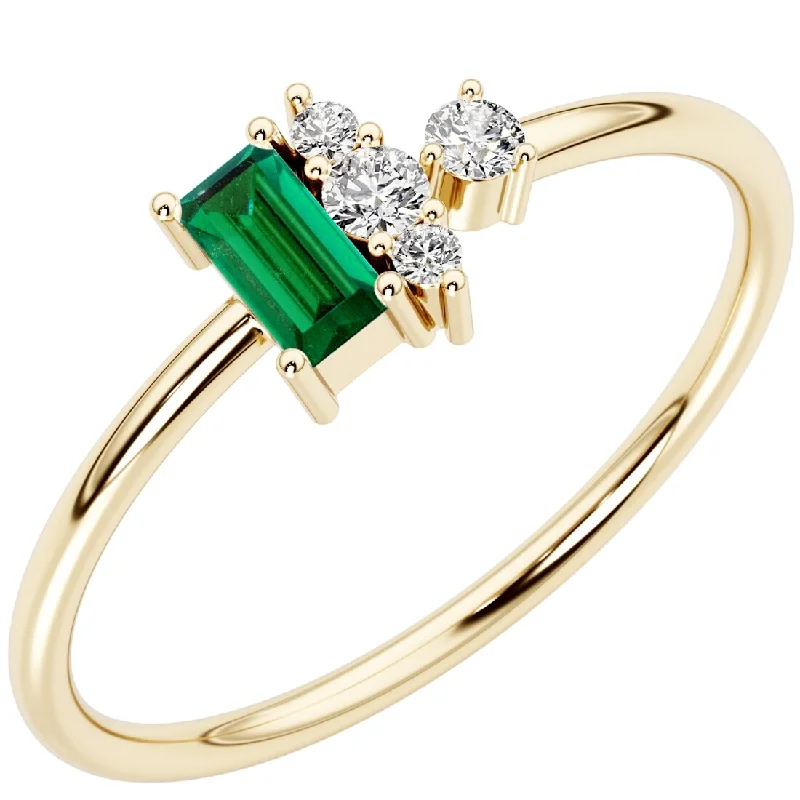 Women’s silver statement ring-14k Gold Plated Sterling Silver 1.07 ct Emerald and Lab Diamond Stackable Ring