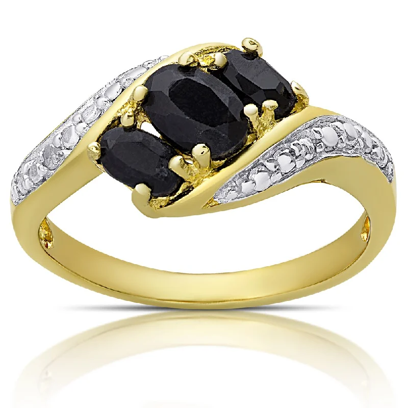 Women’s art deco ring-Dolce Giavonna Gold Over Sterling Silver Sapphire and Diamond Accent Three Stone Ring