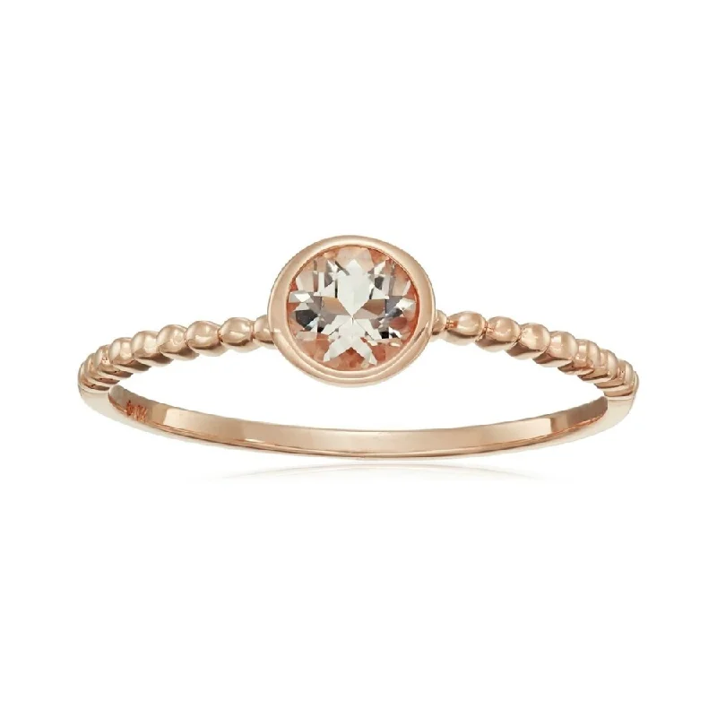 Women’s multi-colored gemstone ring-10KT Rose Gold Morganite Solitaire Beaded Shank Ring