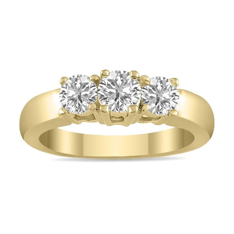 Women’s thick band ring-Marquee 1 CTW Three Stone Lab Grown Diamond Ring in 14K Yellow Gold