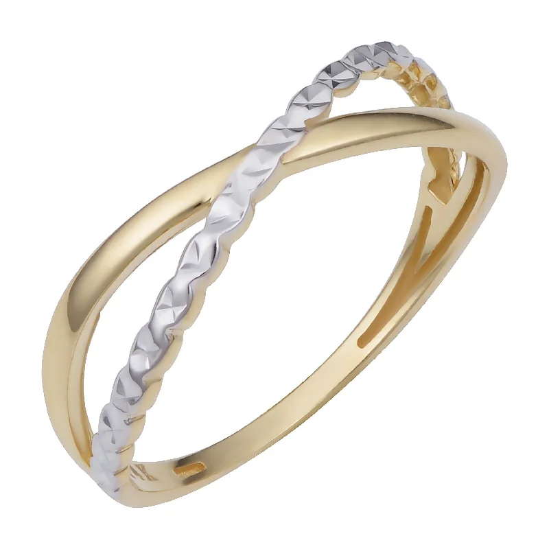 Women’s diamond halo ring-14k Two-Tone Gold Diamond-cut X Ring