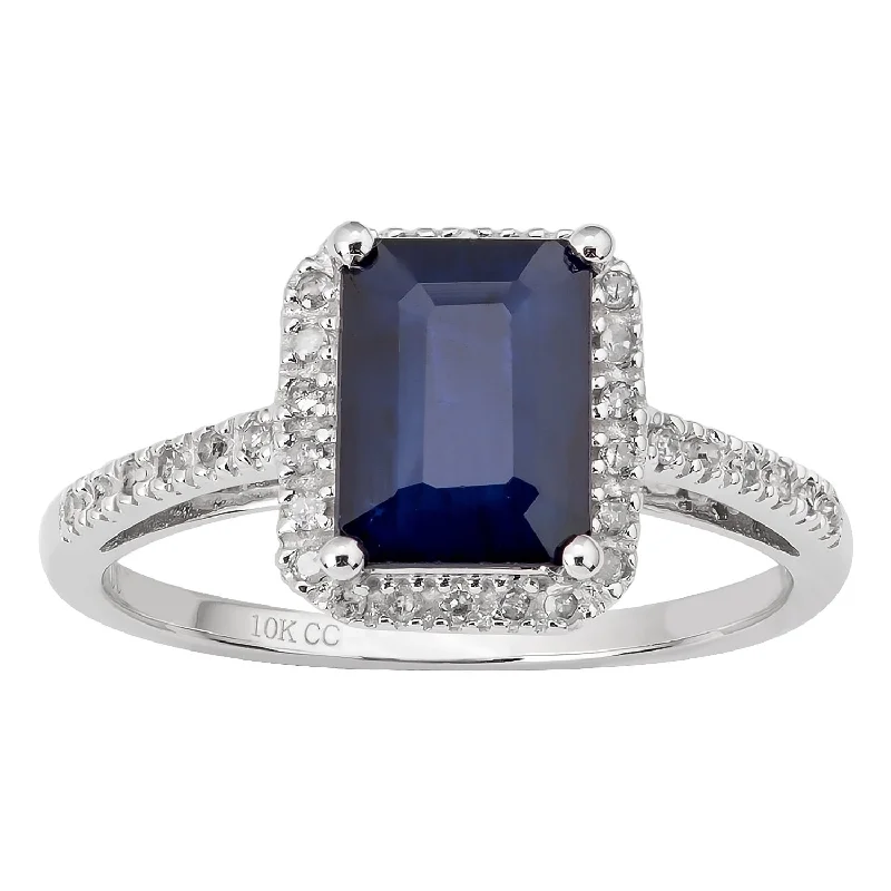 Women’s custom engagement ring-Viducci 10k White Gold Genuine Emerald-cut Sapphire and Diamond Ring