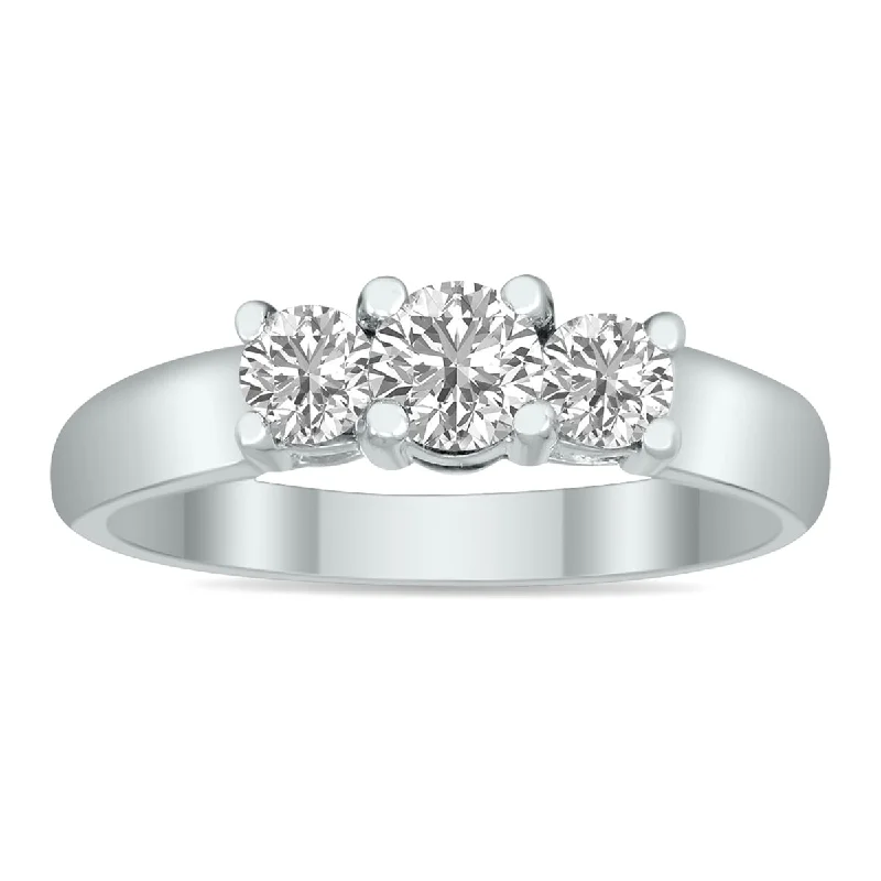 Women’s solitaire gold ring-Marquee 3/4 CTW Three Stone Lab Grown Diamond Ring in 14K White Gold