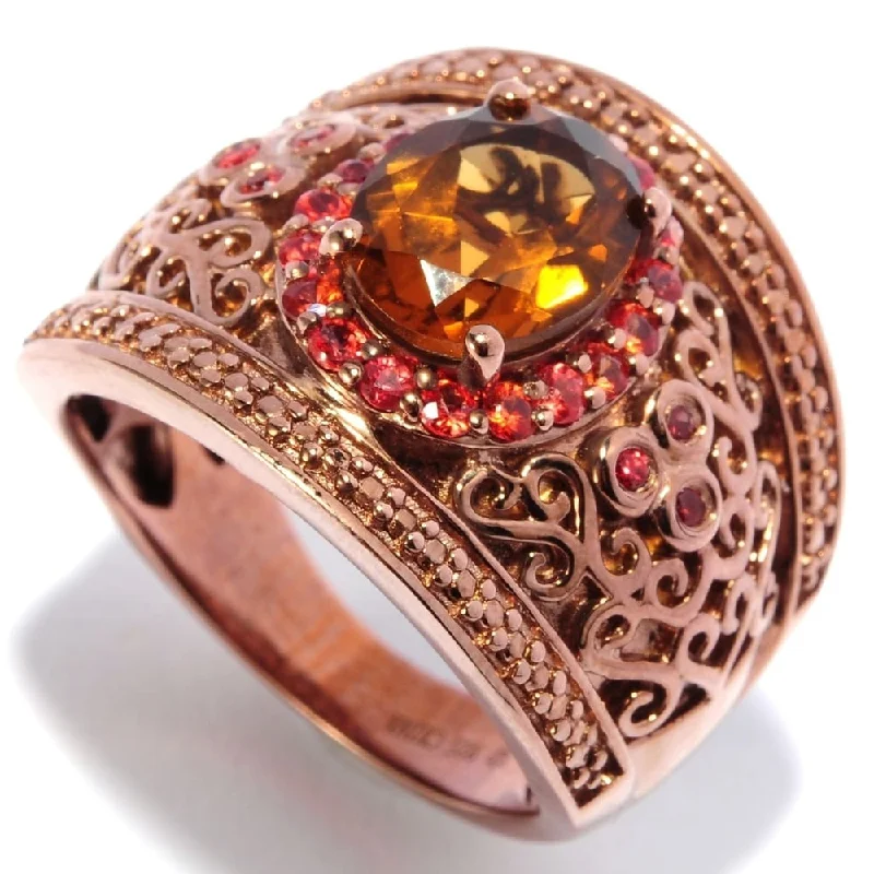 Women’s art deco ring-18K Chocolate Vermeil Over Silver 2.01Ctw Cognac Quartz Band Ring