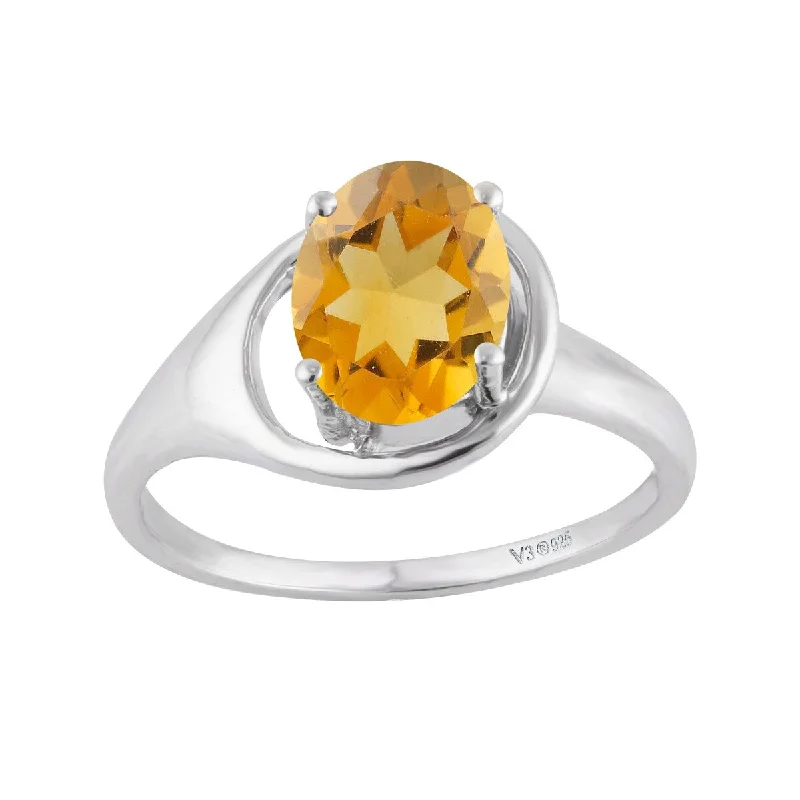 Women’s pearl ring-Sterling Silver with Natural Citrine Soliltaire Ring