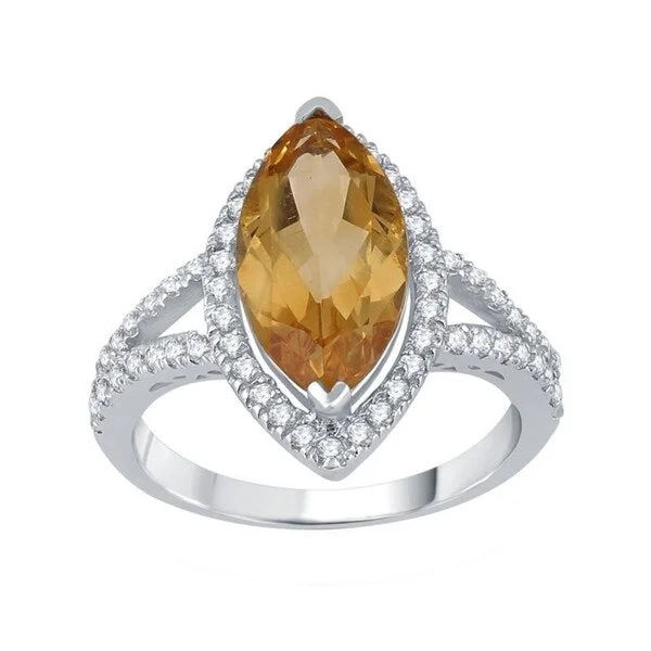 Women’s wedding band-Sterling Silver with Citrine and White Topaz Marquise Split Shank Promise Ring.