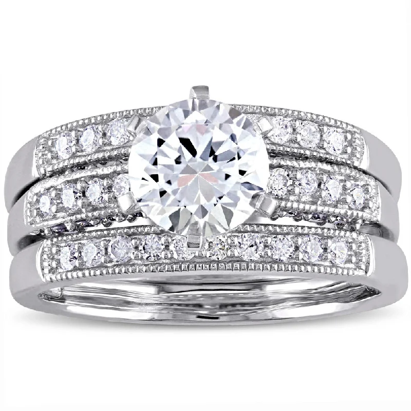 Women’s wedding band-Miadora Signature Collection 10k White Gold Created White Sapphire and 2/5ct TDW Diamond Bridal Ring Set (G-H, I2-I3)