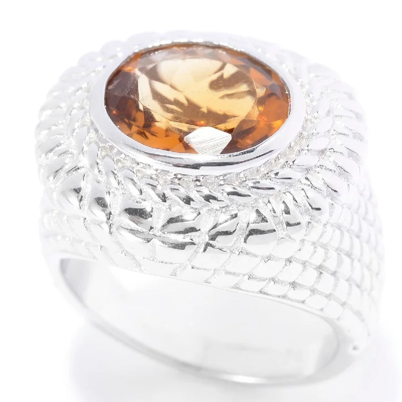 Women’s silver ring-Sterling Silver Natural Citrine Wide Textured Ring