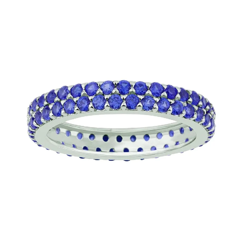 Women’s adjustable gemstone ring-Sterling Silver with Blue Sapphire Two Row Eternity Band Ring