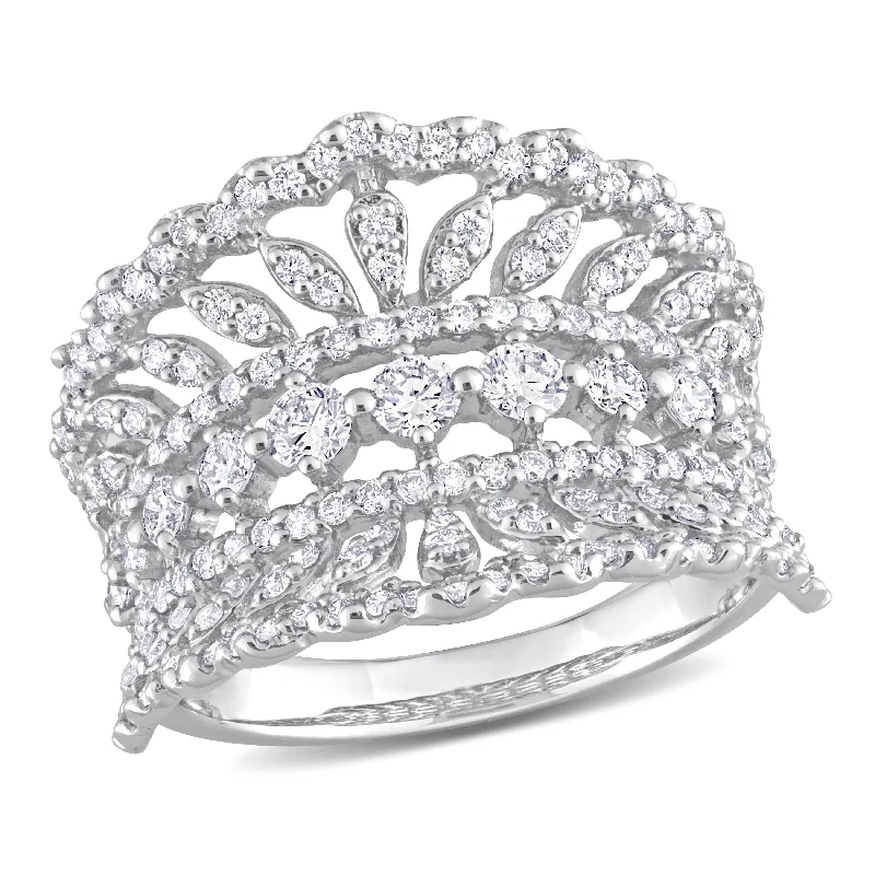 Women’s cubic zirconia ring-Created Forever by Miadora 1 1/5ct TW Lab-Grown Diamond Crown Wide Ring in 14k White Gold