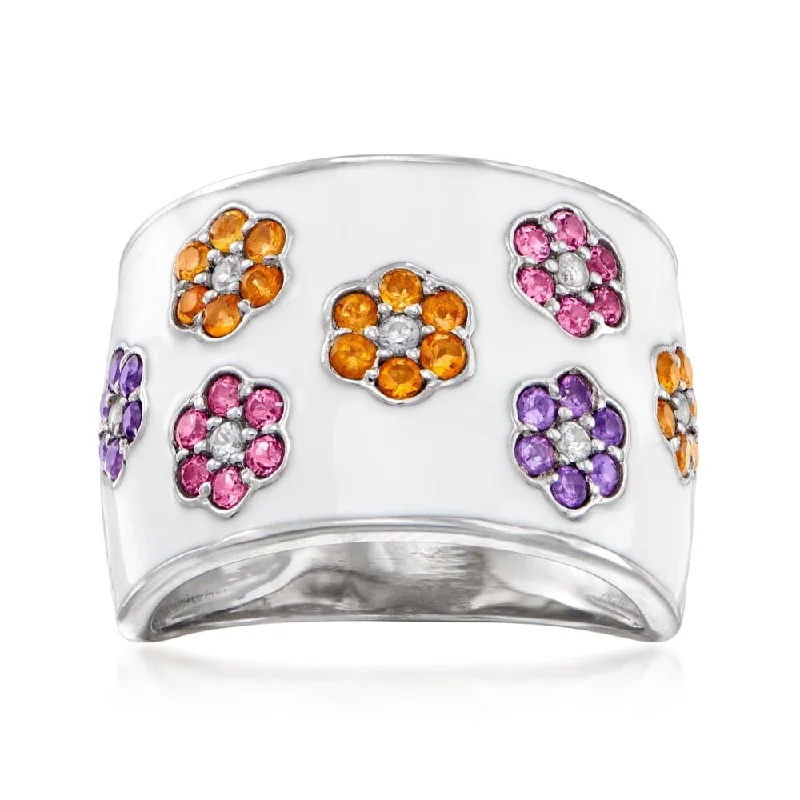 Women’s sterling silver ring-925 Sterling Silver Multi Gemstone Band Ring