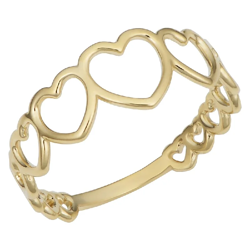 Women’s minimalist ring-Fremada Italian 14k Yellow Gold High Polish Graduated Hearts Ring