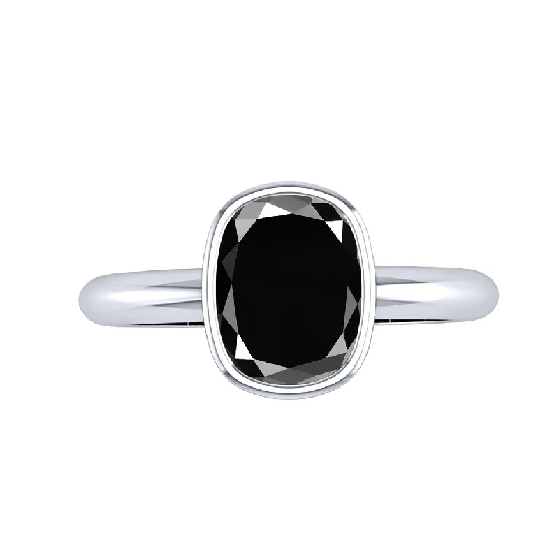 Women’s statement cocktail ring-Auriya 14k Gold 2 1/4ctw Cushion-cut Black Diamond Ring Bezel-set