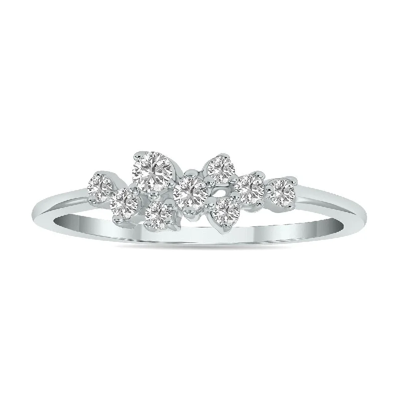 Women’s multi-stone ring-Marquee 1/4 CTW Lab Grown Diamond Clustered Ring in 10K White Gold (F-G Color, VS1- VS2 Clarity)