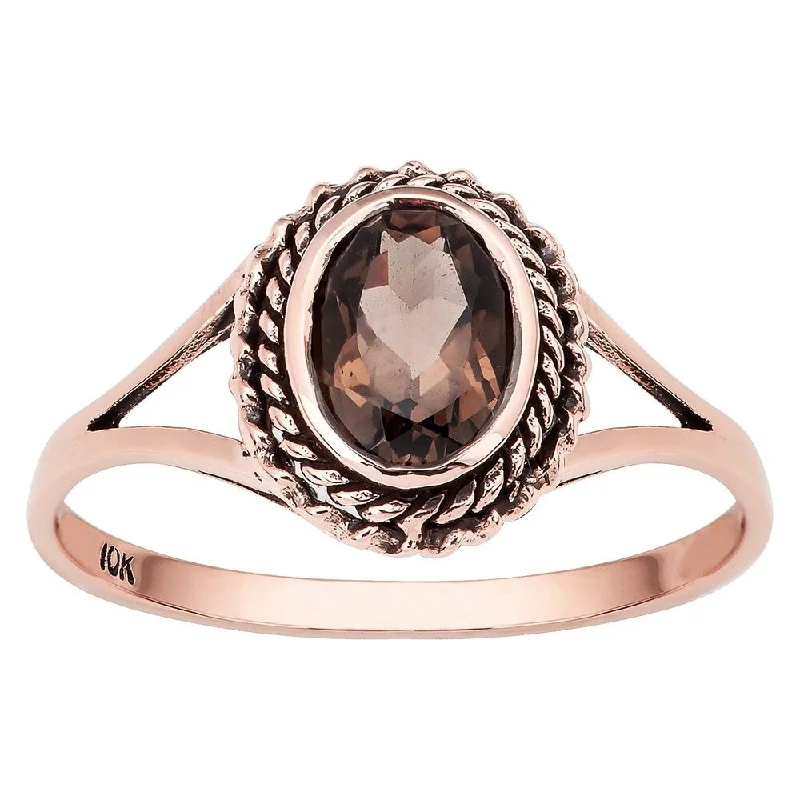 Women’s sparkling diamond ring-Viducci 10k Rose Gold Vintage Style Smoky Quartz Split-Shank Ring