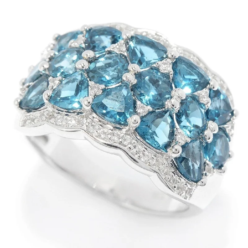 Women’s sparkling diamond ring-Sterling Silver London Blue Topaz & White Topaz Cluster Ring