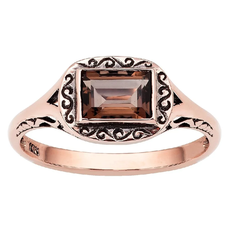 Women’s mixed-metal ring-Viducci 10k Rose Gold Vintage Style Smoky Quartz Scroll Ring