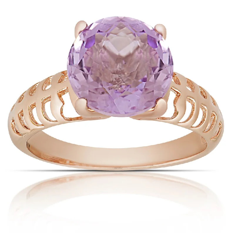 Women’s intricate design ring-Dolce Giavonna Rose Gold over Sterling Silver Amethyst Solitaire Ring (Size 7)