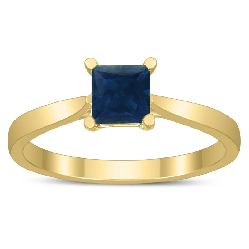 Women’s large gemstone ring-Square Princess Cut 5MM Sapphire Solitaire Ring in 10K Yellow Gold