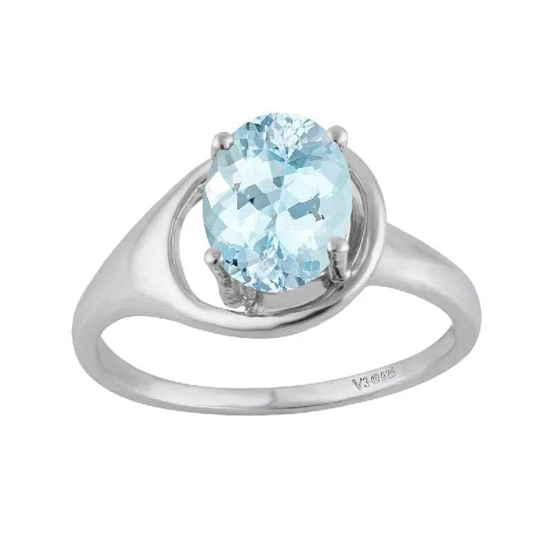 Women’s personalized name ring-Sterling Silver with Natural Aquamarine Soliltaire Ring