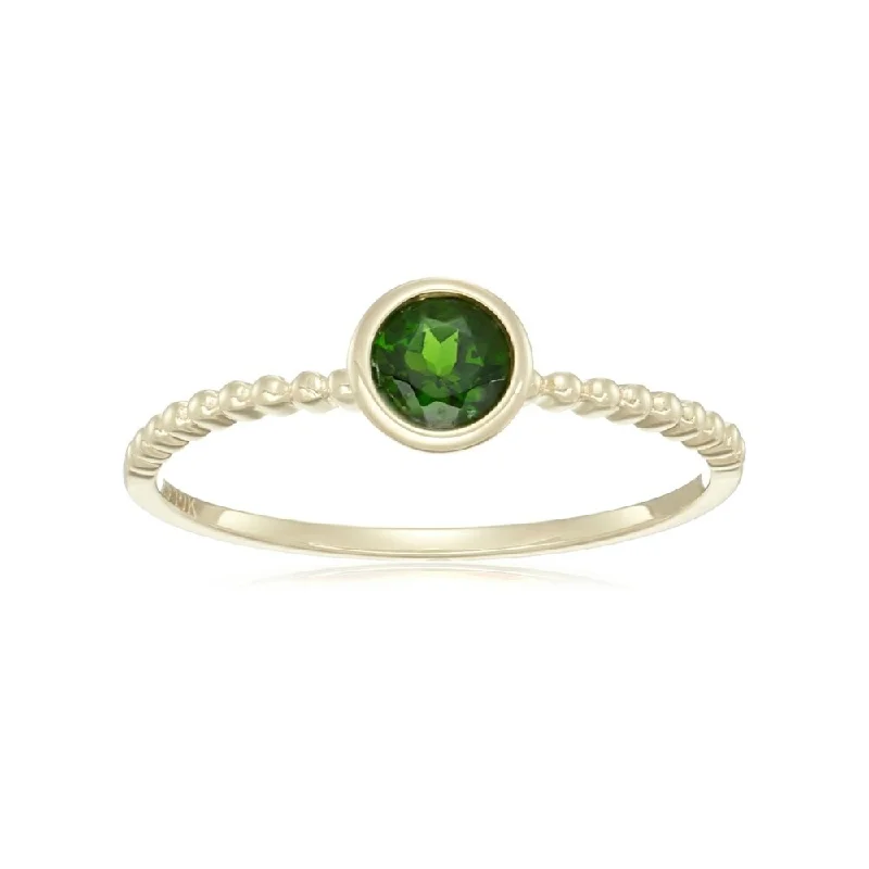 Women’s cubic zirconia ring-10k Yellow Gold Chrome Diopside Solitaire Beaded Stackable Ring Size - 7