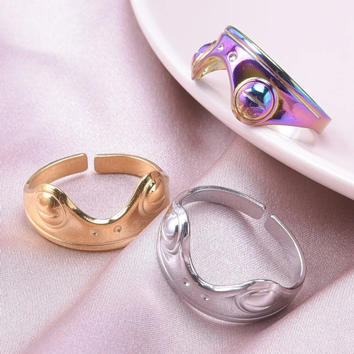 Women’s wedding set ring-Wholesale Basic Geometric Stainless Steel Plating Open Rings