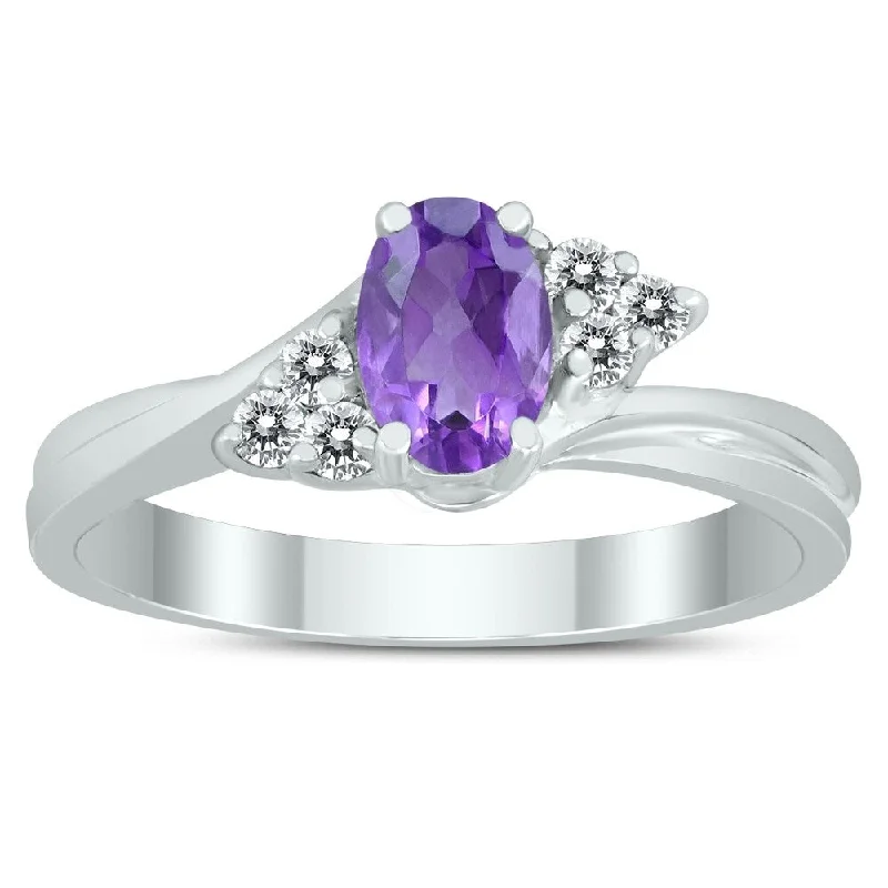 Women’s stackable rings-6X4MM Amethyst and Diamond Twist Ring in 10K White Gold