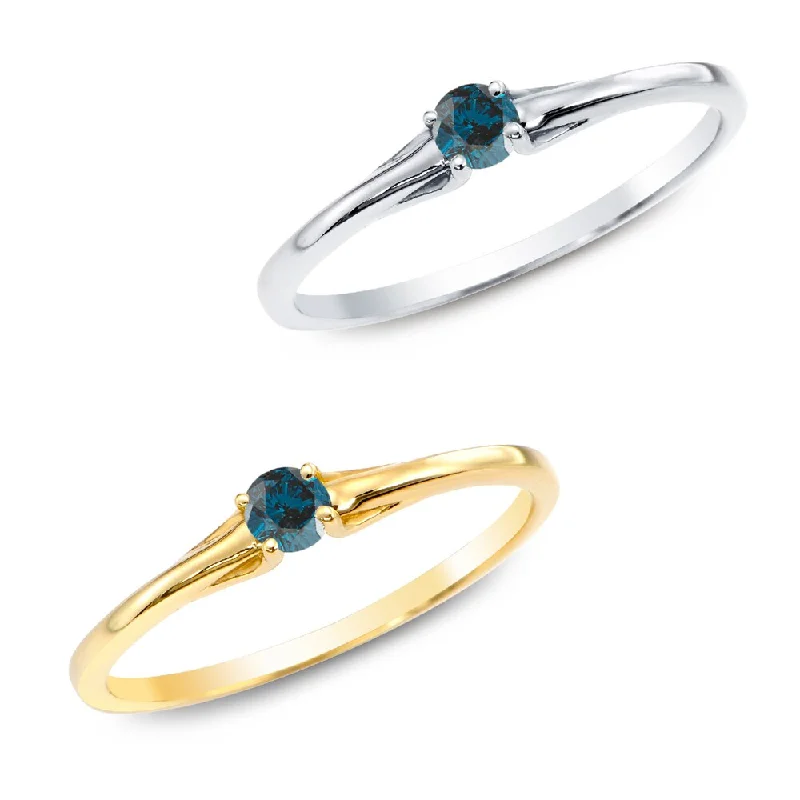 Women’s stackable silver rings-Auriya 1/10ctw Round Blue Diamond Promise Ring 10K Gold