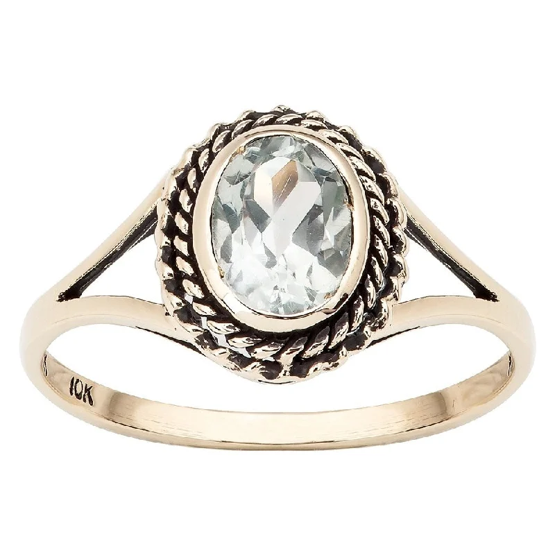 Women’s antique style ring-Viducci 10k Yellow Gold Vintage Style Green Amethyst Split-Shank Ring