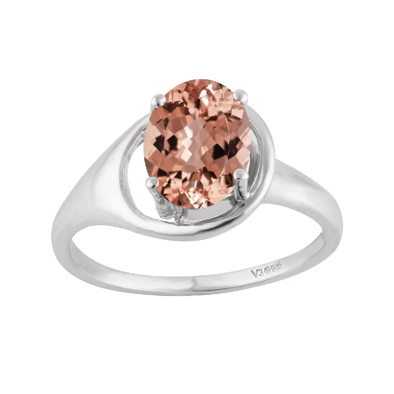 Women’s vintage silver ring-Sterling Silver with Morganite Soliltaire Ring