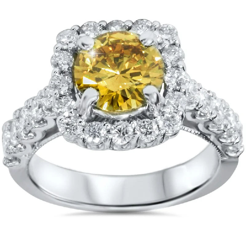 Women’s wedding set ring-14k White Gold 2 5/8ct TDW Yellow and White Diamond Ring