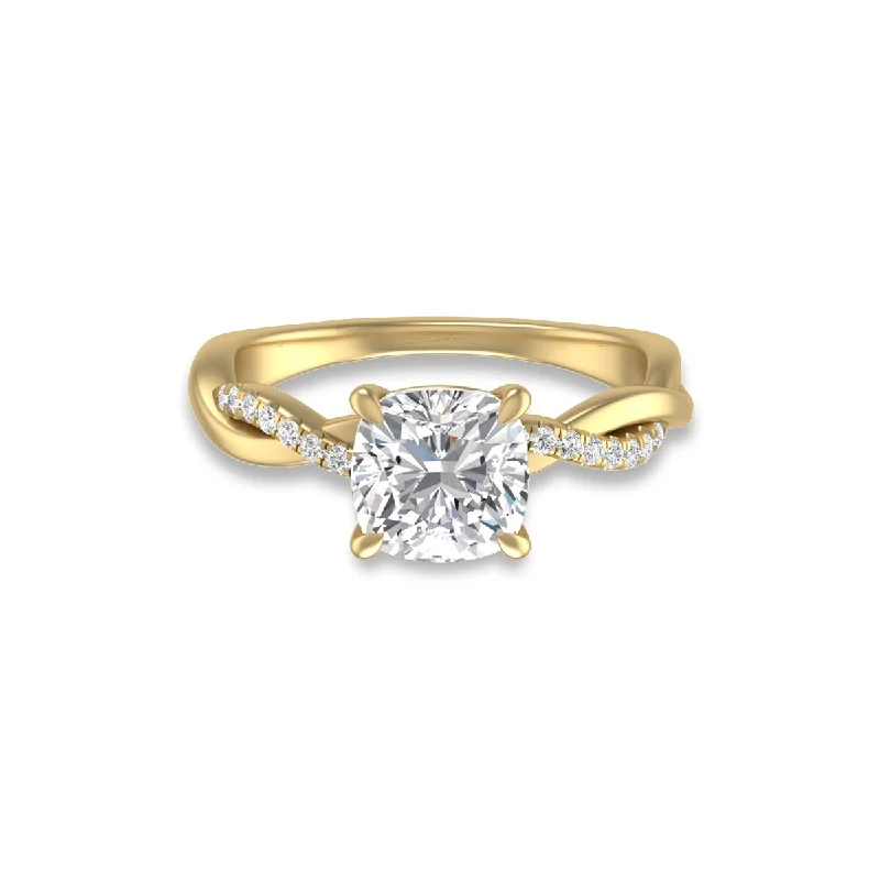 Women’s engagement ring-Marquee Agatha Twisted Pave Ring with IGI Certified 2.50 Carat Lab-Grown Cushion Cut Diamond in 14K Yellow Gold