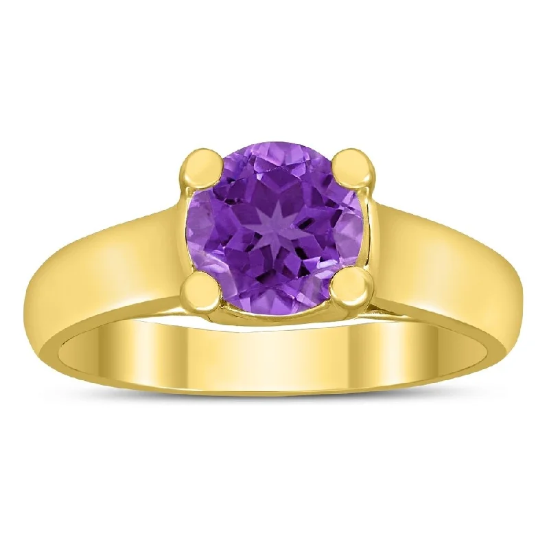 Women’s promise ring-Round 7MM Amethyst Cathedral Solitaire Ring in 10K Yellow Gold