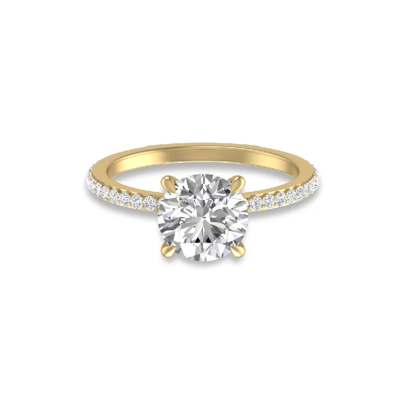 Women’s adjustable ring-Marquee 14K Yellow Gold Hidden Halo Cleo Ring with IGI Certified 2 Carat Center Round Lab-Grown Diamond