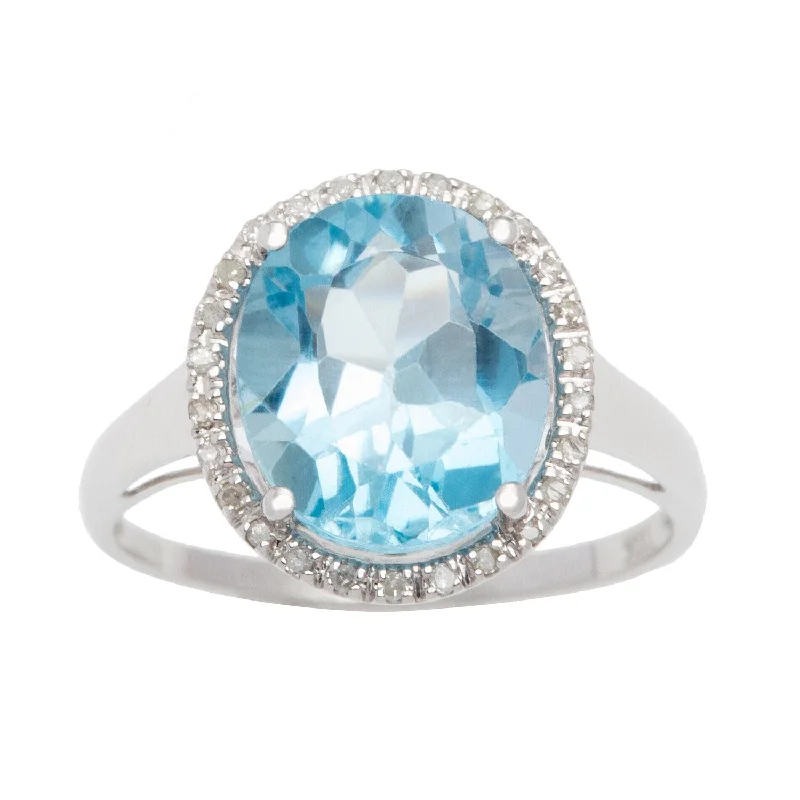 Women’s diamond halo ring-Viducci 10k Gold Genuine Blue Topaz and 1/6ct TDW Diamond Halo Ring (1/6 TDW)