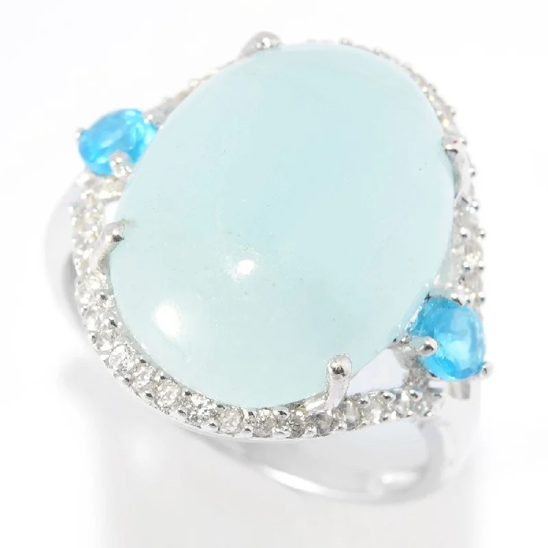 Women’s adjustable gemstone ring-Rhodium Over Sterling Silver 8.1Ctw Milky Aquamarine Ring