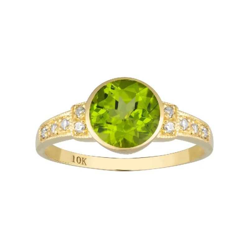 Women’s infinity ring-Viducci 10k Yellow Gold Vintage Style Genuine Round Peridot and Diamond Ring