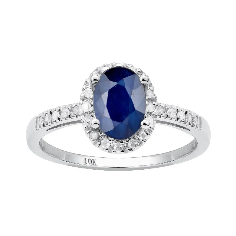 Women’s three-stone ring-Viducci 10k White Gold Genuine Sapphire and 1/8ct Diamond Halo Ring (G-H, I1-I2)