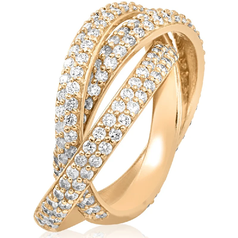 Women’s bold ring-14k Yellow Gold 2 5/8 ct TW Diamond Eco Friendly Lab Grown Pave Rolling Ring Eternity 3 Bands (F-G,VS1-VS2) - White