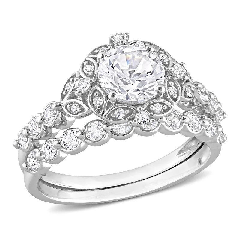 Women’s personalized ring-Miadora 2 1/4ct TGW Created White Sapphire Diamond Accent Vintage Bridal Ring Set in 10k White Gold