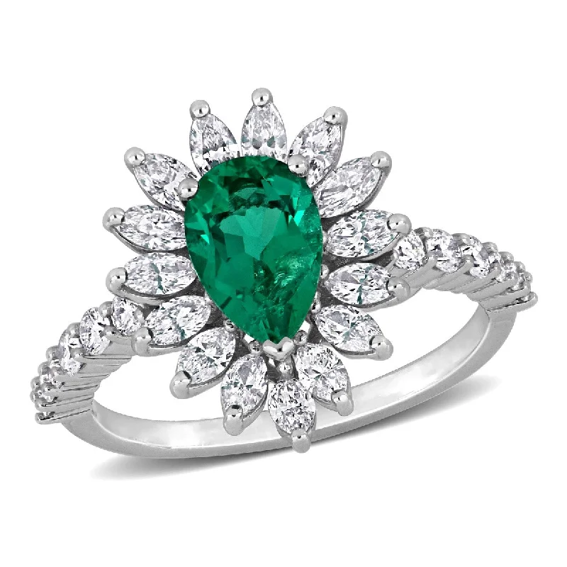 Women’s promise ring-Created Forever by Miadora 1ct TGW Created Emerald 1 1/5ct TW Marquise Lab-Grown Diamond Ring in 14k White Gold