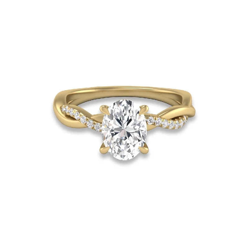 Women’s diamond ring-Marquee Agatha Twisted Pave Ring with IGI Certified 2 Carat Lab-Grown Oval Shape Diamond in 14K Yellow Gold