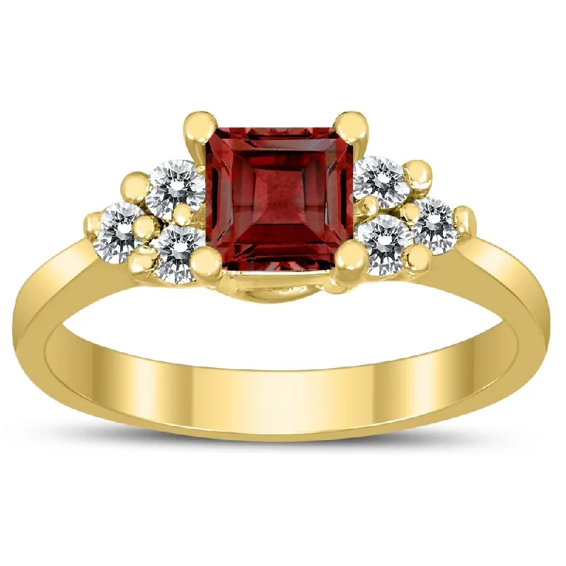 Women’s open ring-Princess Cut 5X5MM Garnet and Diamond Duchess Ring in 10K Yellow Gold